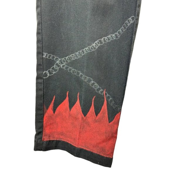 Dickies Custom Cargo Pants 30 x 32 Black with Painted Artwork Flames and Chains - Picture 3 of 16